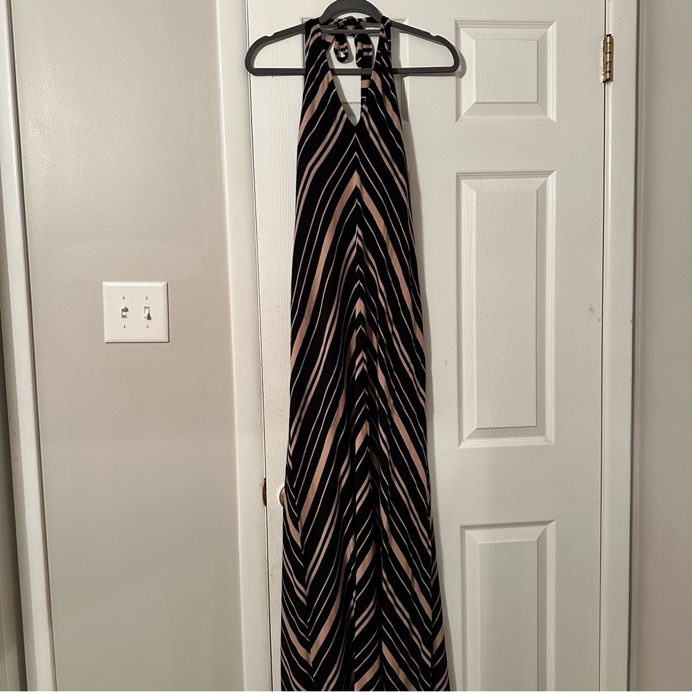 Soma Elegant Black and Cream Striped Halter Dress